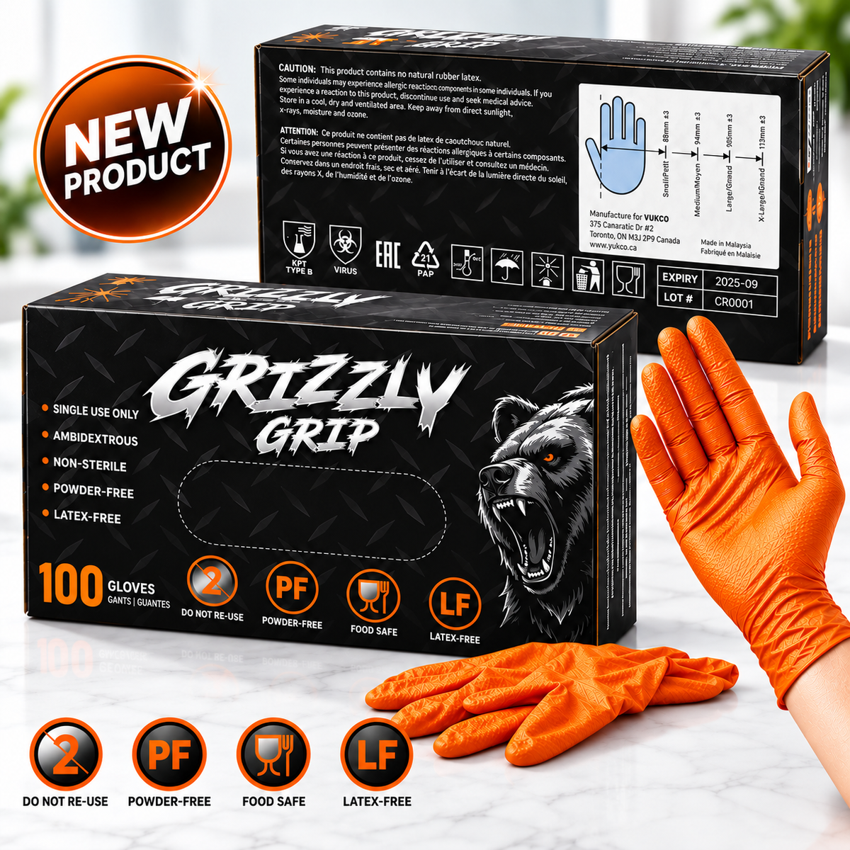 Grizzly Grip Stealth 8 Mil Disposable Gloves 100/Box