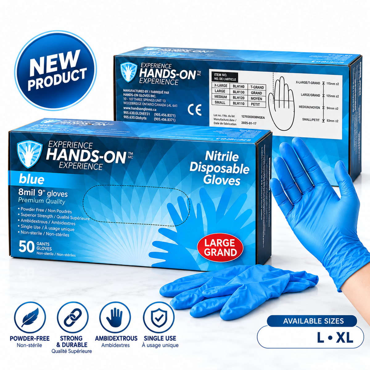 Nitrile Disposable Gloves Heavy-Duty  8mil,  50/pack